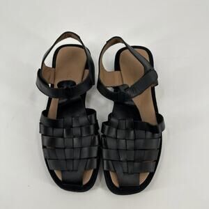 Flattered Gigi Sandal Womens Size 39 US 8 Black Leather Spain Woven Fisherman